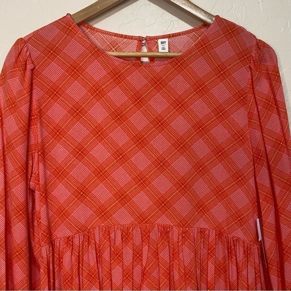 Nordstrom BP plaid long sleeve pink red Ian dress Size M Preppy Academia - Picture 3 of 9